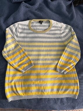 Talbots Yellow Gray Striped Lightweight Sweater Size L